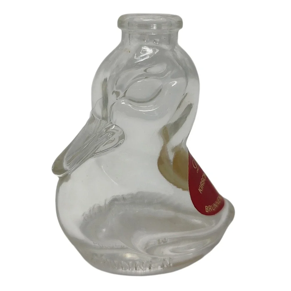 Dettling Kirsch Duck Liquor Bottle Clear Glass Brunnen Switzerland Empty Vintage